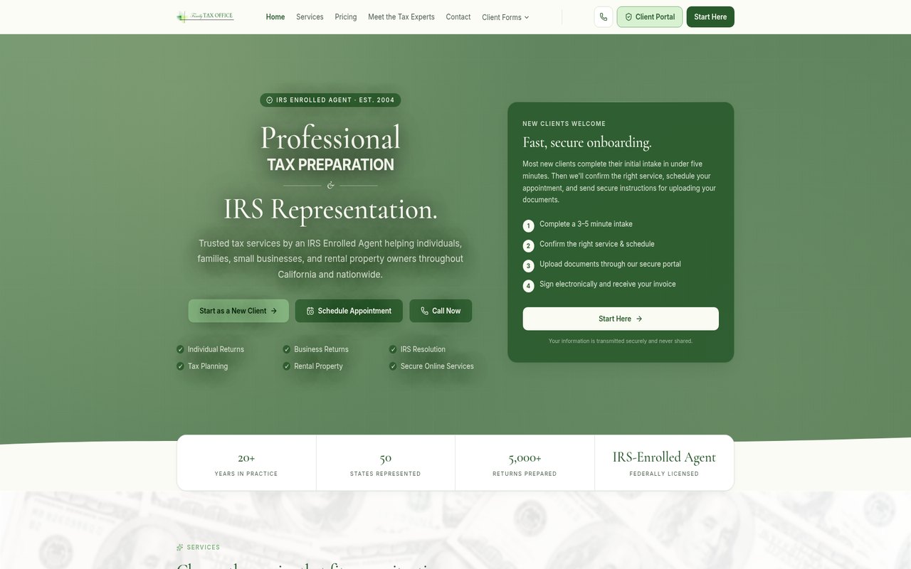 West Coast Web Designz website design for Family Tax Office Co