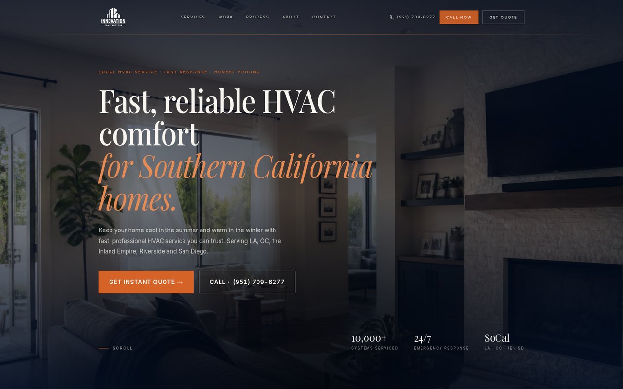 West Coast Web Designz website design for Innovation Constructors HVAC contractor