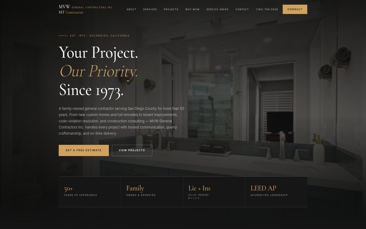 West Coast Web Designz website design for MVW General Contractors